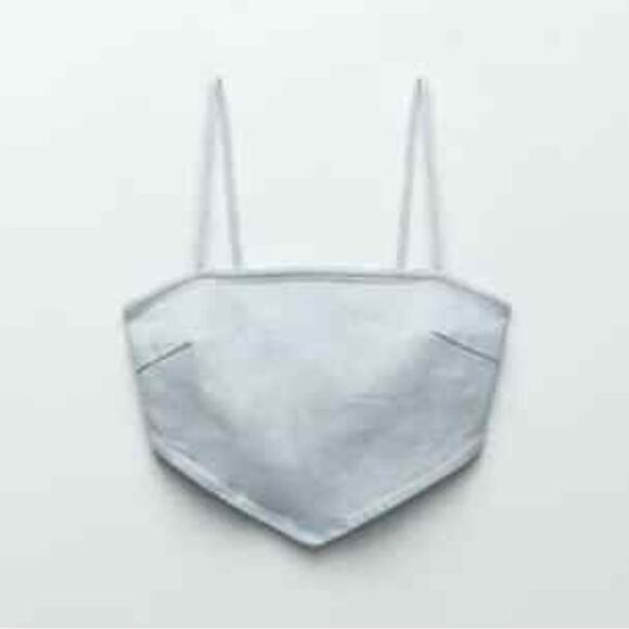 ZARA Light Denim Crop Top Bustier Side Zip Straps Size Small - Picture 1 of 4